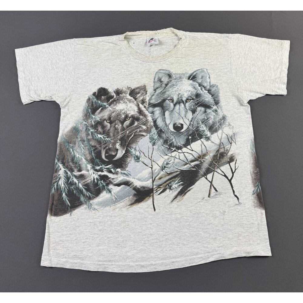 Rare Vintage 90s Harlequin Art Animal Wolf Nature Earth Gray Sun Faded Thrashed